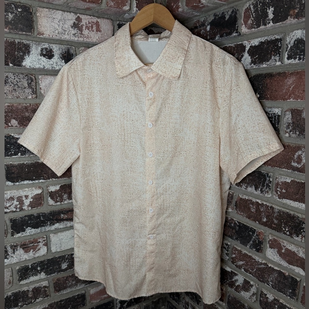 Men's Cream Digital Speckled Thin Polyester Short Sleeve Shirt